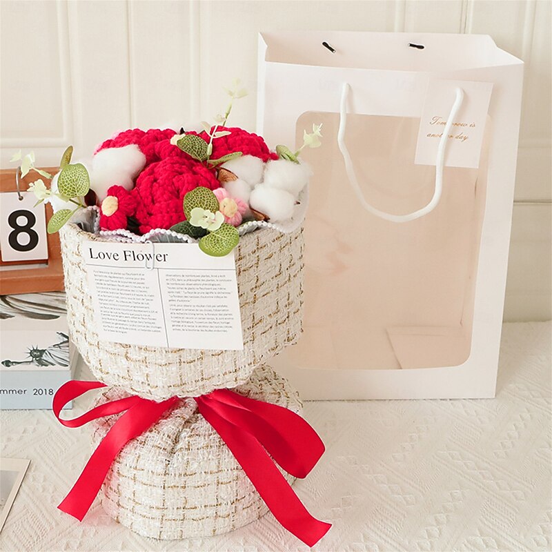 Crochet Flowers Bouquet Gift, Handmade Eternal Yarn Flowers for Mom, Wife, Girlfriend – Mother's Day, Valentine's, Graduation, Christmas, Birthday, Anniversary Romantic Gift for Her