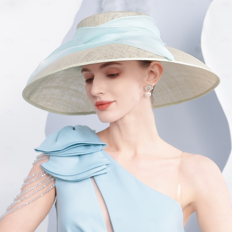 Hats Flax Bowler / Cloche Hat Sun Hat Sinamay Hat Wedding Tea Party Elegant Wedding With Bows Splicing Headpiece Headwear