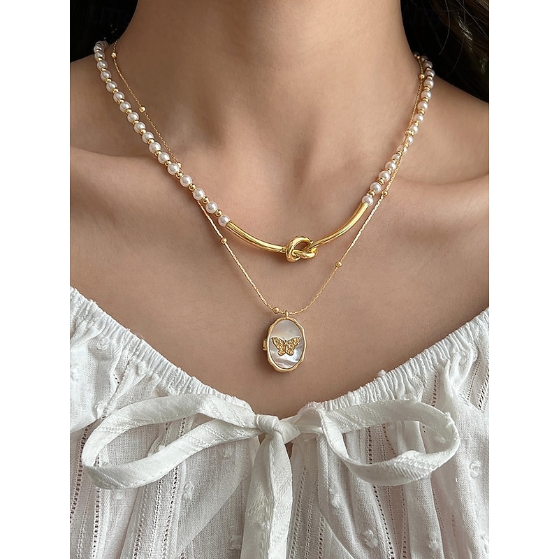 Women's Gold Butterfly Locket Necklace - Vintage Style Oval Pendant with Pearls and Hidden Photo Compartment, Elegant Anniversary, Birthday or Graduation Jewelry Gift2