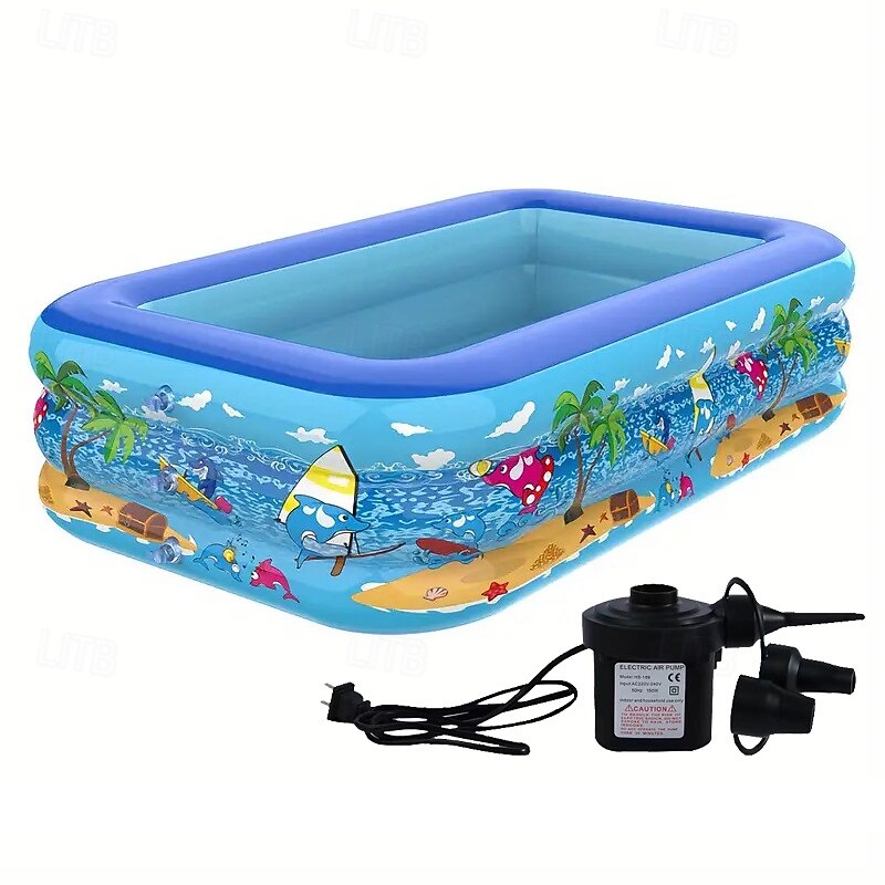 Inflatable Top Ring Swimming Pool Family Size PVC Paddling Pool with Multiple Components - Electricity-Free Home Swim and Play Pool with Thickened Marine Ball Pit Design4
