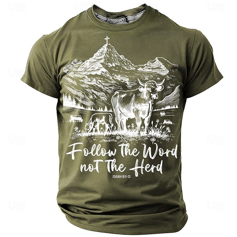 Men's Christian T Shirt Short Sleeve T shirt 3D Print Crew Neck Shirt Fashion Daily Casual Street Casual Daily Green Khaki Gray Summer Spring Clothing Apparel S M L XL XXL XXXL3