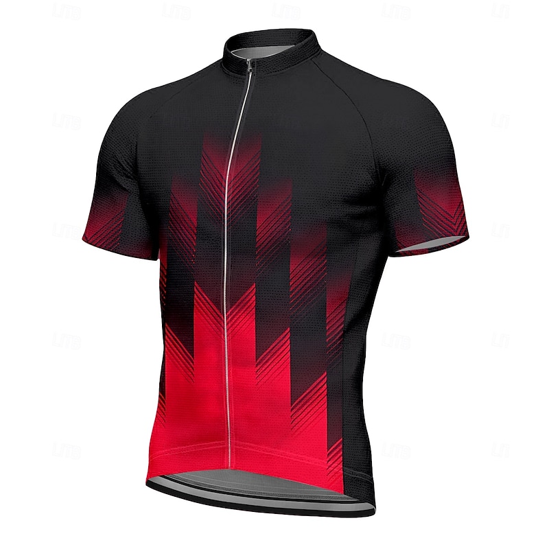 Men's Cycling Jersey Graphic Geometric Gradient Short Sleeve Bike Tee Tshirt Top with 3 Rear Pockets UV Resistant Quick Dry Front Zipper Reflective Strips Sports Red Clothing Apparel