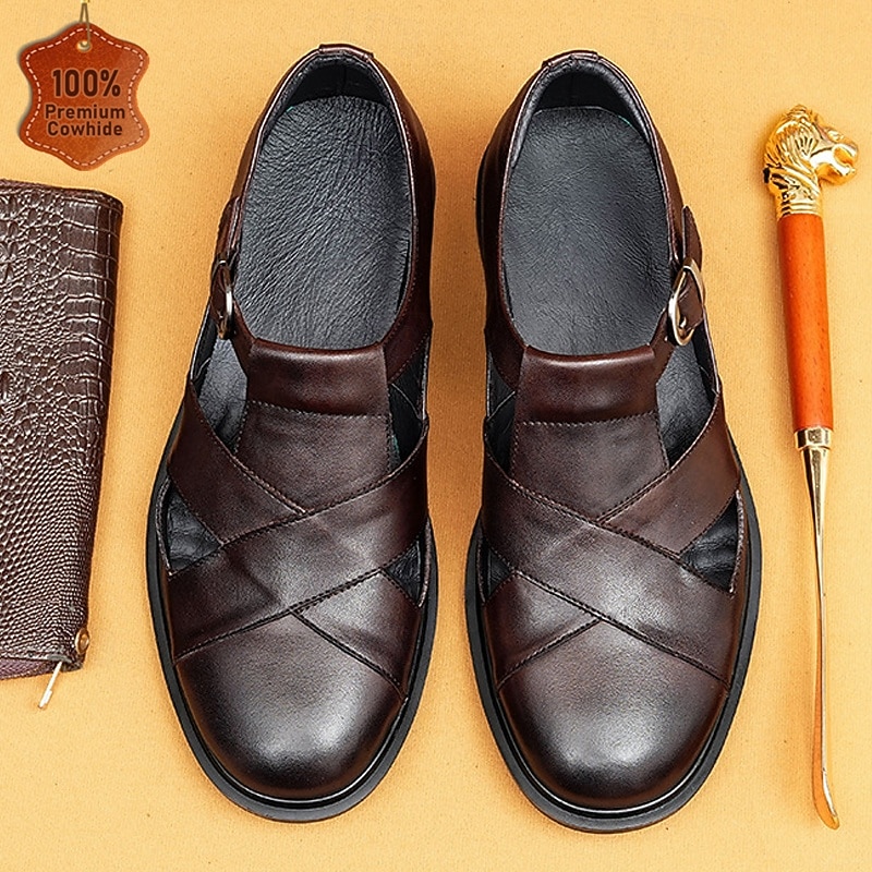 Men's Leather Sandals with Closed Toe – Breathable Non-Slip Summer Shoes for Formal Gatherings, Church  and Outdoor Wear