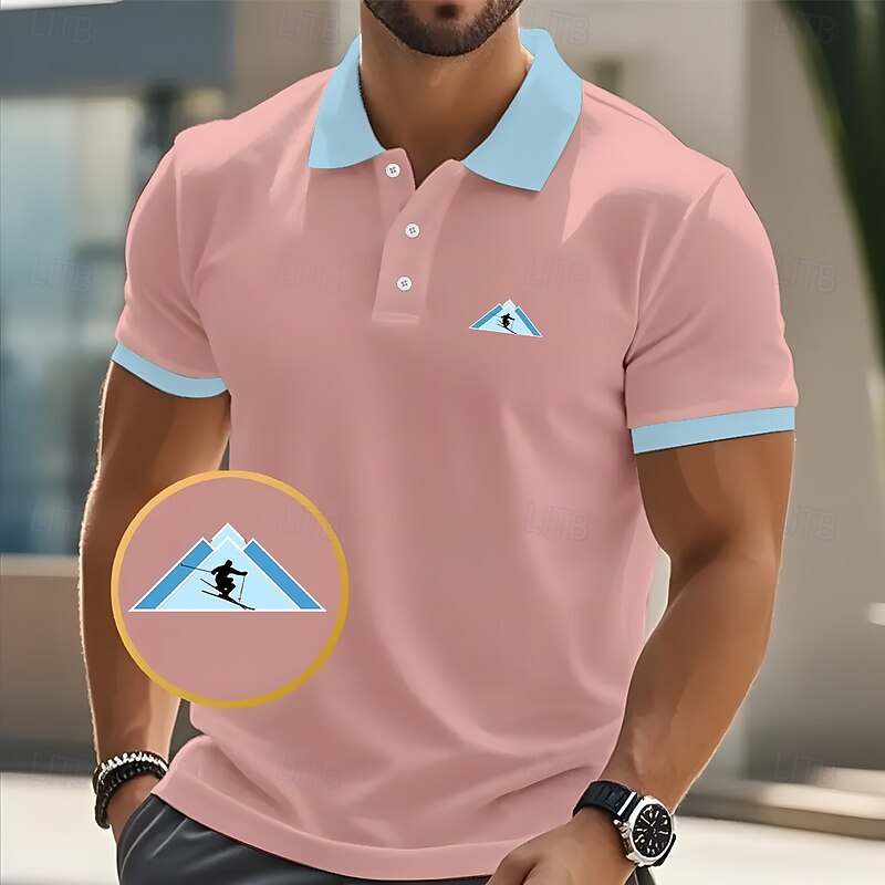 Men's Graphic Polo Short Sleeve Polo Shirts Collared Shirts Casual School Outdoor Daily Wear 3D Print Summer Spring Fall Pink Blue Brown