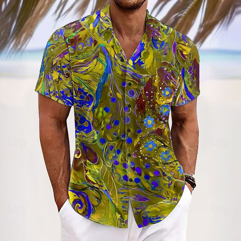 Men's Floral Print Flowers Shirt Summer Hawaiian Shirt Button Up Shirt Short Sleeve Hawaiian Resort Vacation Holiday Beach Wear Summer Spring Turndown 3D Print Collared Shirts Yellow Blue Orange4