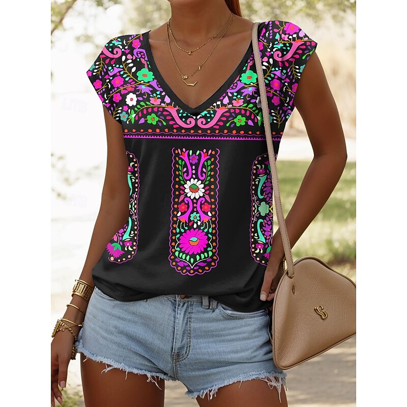 Women's Camisole Tank Top Floral Graphic Paisley Vintage Casual Sleeveless V Neck Regular Tops Daily Print Red Blue Purple Summer Spring3