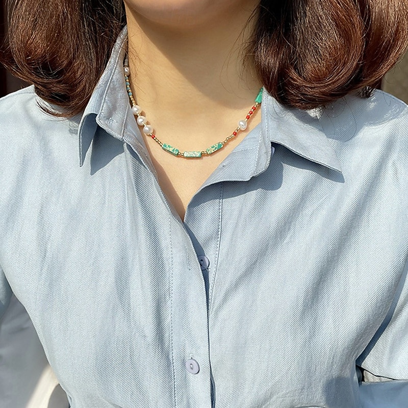 1PC Necklace For Women's Blue Green Street Daily Pearl Alloy Handmade4
