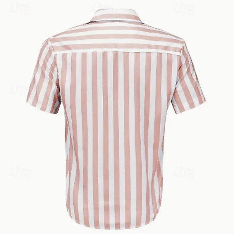 Men's Shirt Summer Shirt Casual Shirt Beach Shirt Button Up Shirt Black Pink Sky Blue Gray Short Sleeve Striped Lapel Vacation Hawaiian Buttons Clothing Apparel Polyester Fashion Casual Comfortable2