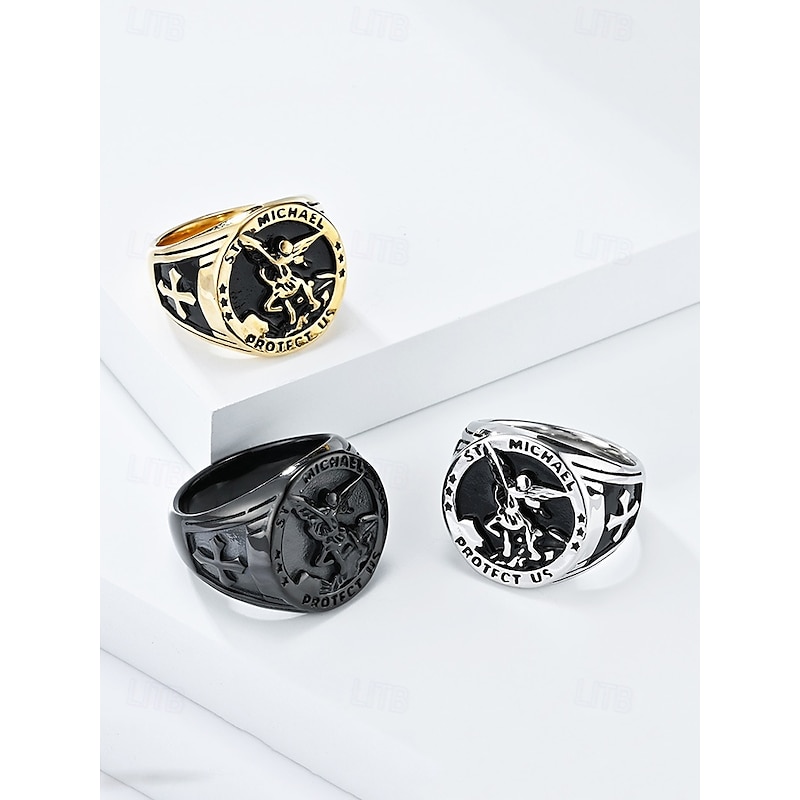 St. Michael Protect Us Ring for Men – Stainless Steel Religious Signet Ring, Vintage Catholic Jewelry for Faith, Protection and Everyday Wear4