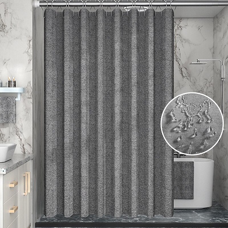 Linen Textured Shower Curtain with 12 Plastic Hooks,180cm*180cm(70