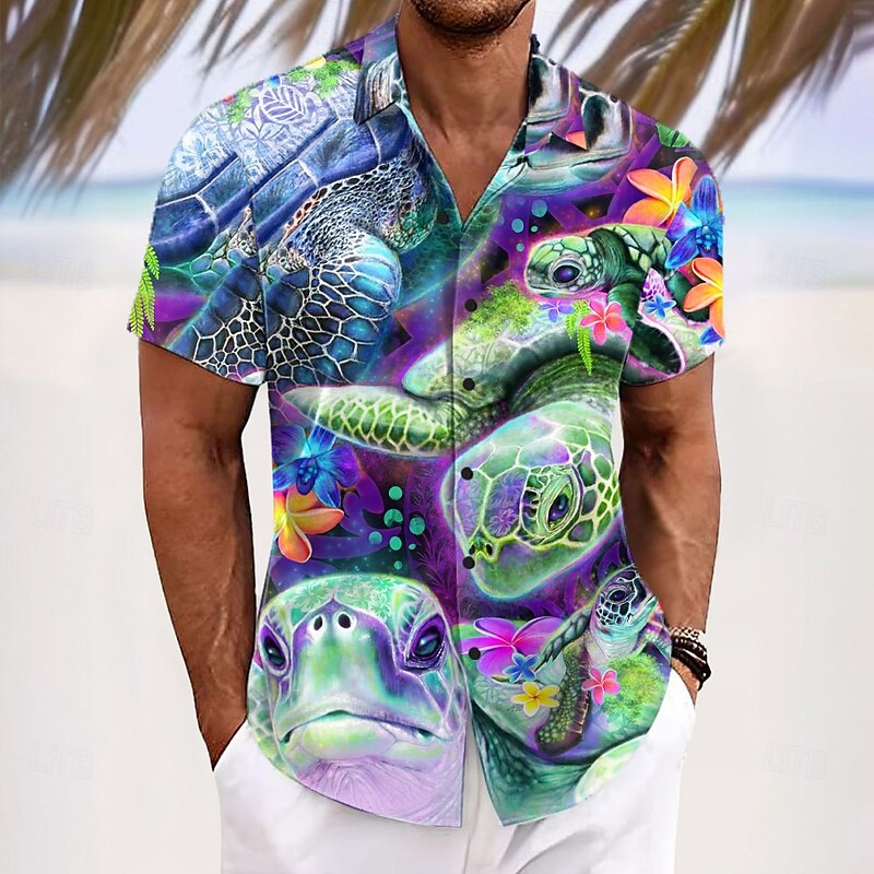 Day Dream Sea Turtles by SHEENA PIKE Men's Turtles Sea Creatures Hawaiian Shirt Short Sleeve Button Up Designer Shirt Limited Artist Edition