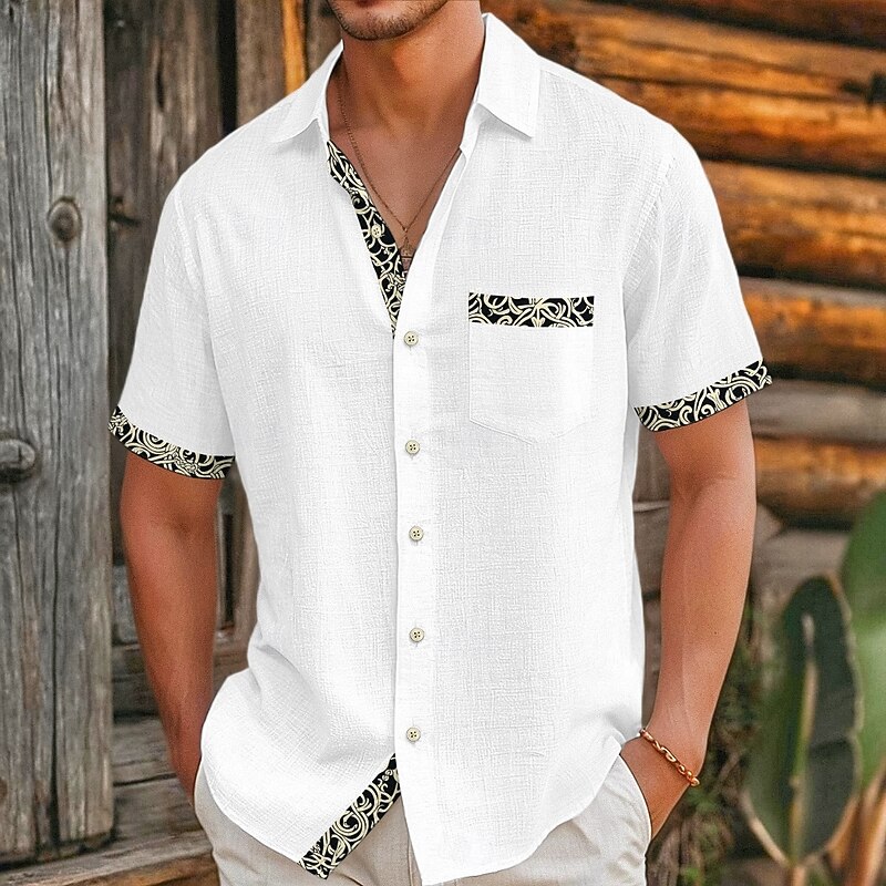 Men's Shirt Linen Shirt Viking Style Summer Shirt Beach Wear Button Up Shirt Solid Color Vacation Curise Black White Navy Blue Khaki Short Sleeve Collar Summer Spring & Summer Clothing Apparel Color4