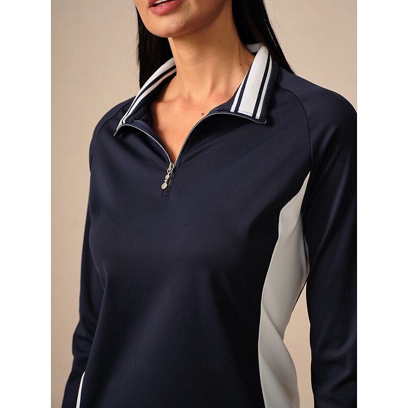 Women's Golf Polo Shirt Navy Rose Red Long Sleeve Top Ladies Golf Attire Clothes Outfits Wear Apparel3