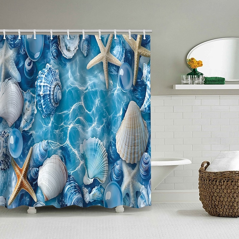 Shower Curtain with Hooks 180cm*180cm(70"*70") Polyester Machine Washable Waterproof Ocean Turtle Beach Landscape Pattern2