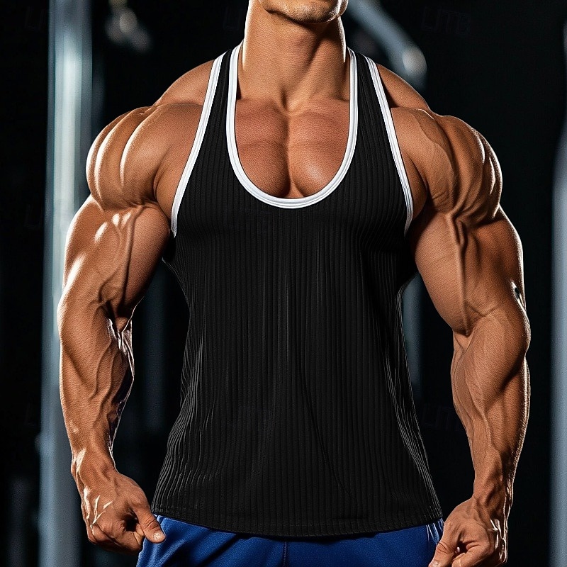 Men's Tank Top Undershirt Muscle Shirt Wife beater Shirt Sleeveless Crew Neck Summer Color Block Pit Strip Fashion Designer Muscle Ribbed Outdoor Casual Sports Black White Dark Blue Top Tee for Men3