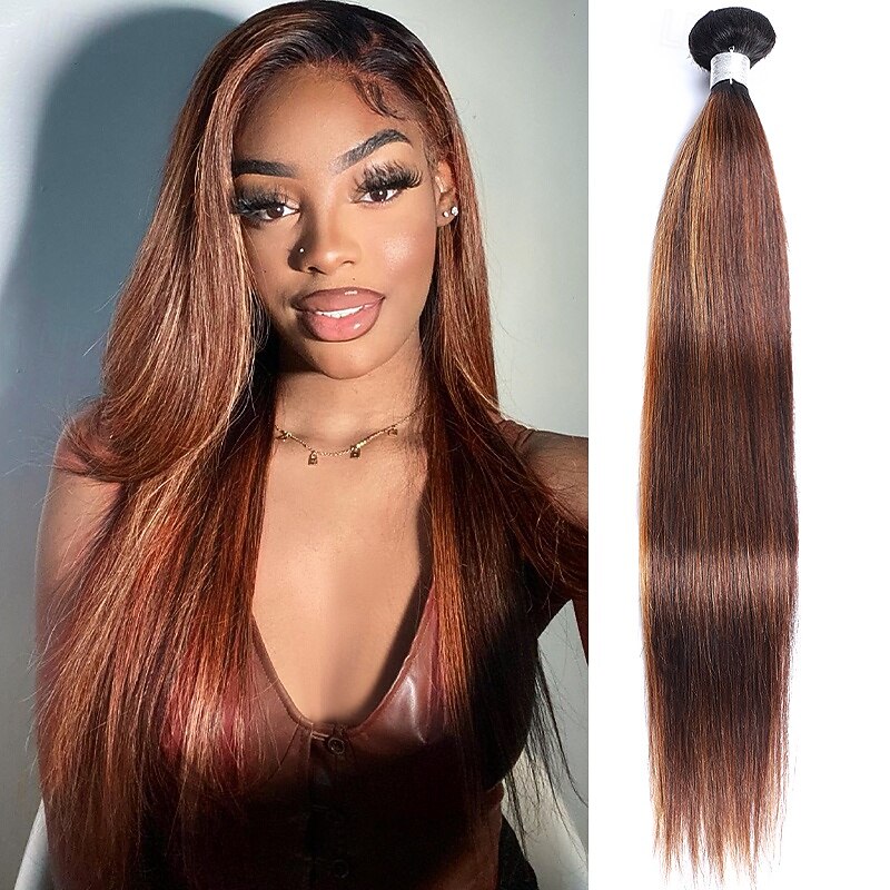 1 Bundle Human Hair Extension Hair T1B-4/30# Straight Hair 12-28 Inches