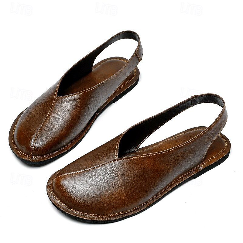 Men's Brown Slip-On Faux Leather Sandals – Casual Everyday Footwear for Warm Weather4
