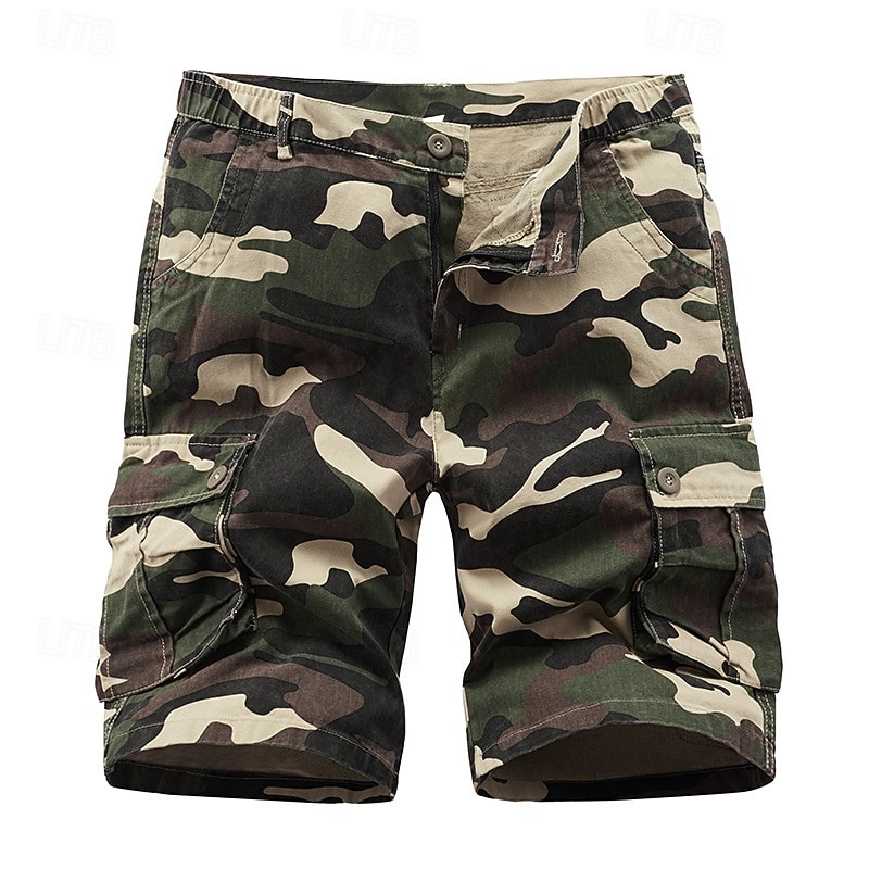 Men's Cargo Shorts Camo Shorts Shorts Summer Shorts Multi Pocket Flap Pocket Plain Camo / Camouflage Comfort Wearable Knee Length Outdoor Sport Daily Fashion Casual Camouflage khaki Black