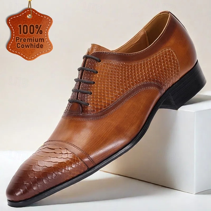 Men's Brown Premium Cowhide Lace-Up Oxford Shoes – Stylish Genuine Leather Shoes for Formal and kentucky derby