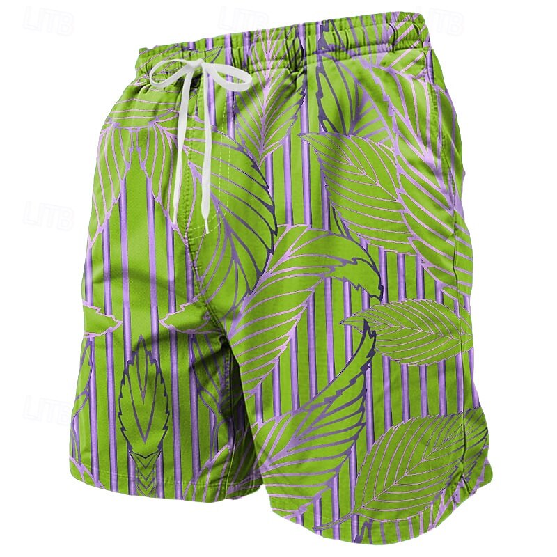 Men's Palm Leaf Tropical Plants Swim Shorts Board Shorts Swimming Trunks Mid Waist Streetwear Hawaiian Beach Vacation Wear Side Pockets Mesh Lining Elastic Drawstring Waist Designer Clothing Apparel2