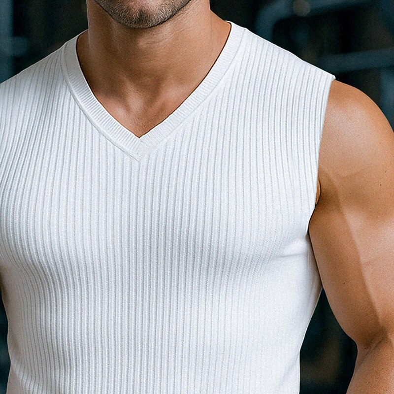 Men's Tank Top Undershirt Sleeveless Shirt Muscle Shirt Sleeveless V Neck Summer Plain Pit Strip Fashion Designer Sporty Plain Outdoor Casual Going out Black White Light Grey Top Tee for Men2