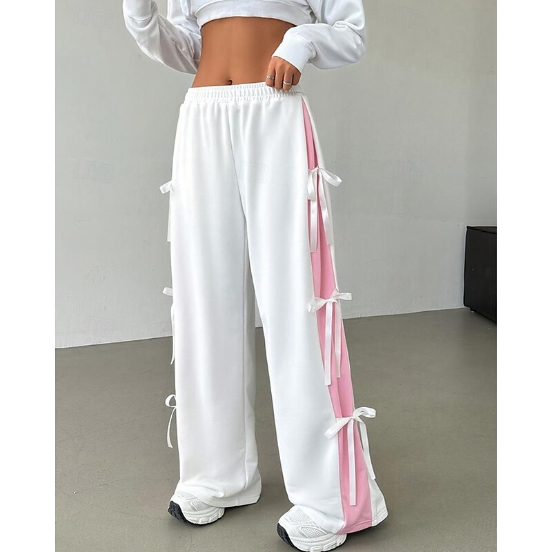 Women's Sweatpants Pants Trousers Track Pants Fashion Streetwear Full Length Mid Waist Color Block Patchwork Elastic Waist Breathable Comfortable Micro-elastic Street Daily Wear White Pink Coffee3