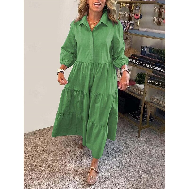 Women's Long Dress Maxi Dress Cotton Linen Dresses Shirt Dress Casual Dress Skater Dress Fashion Basic Modern Daily Weekend Regular Fit Plain Long Sleeve Shirt Collar Black White Blue Purple Summer