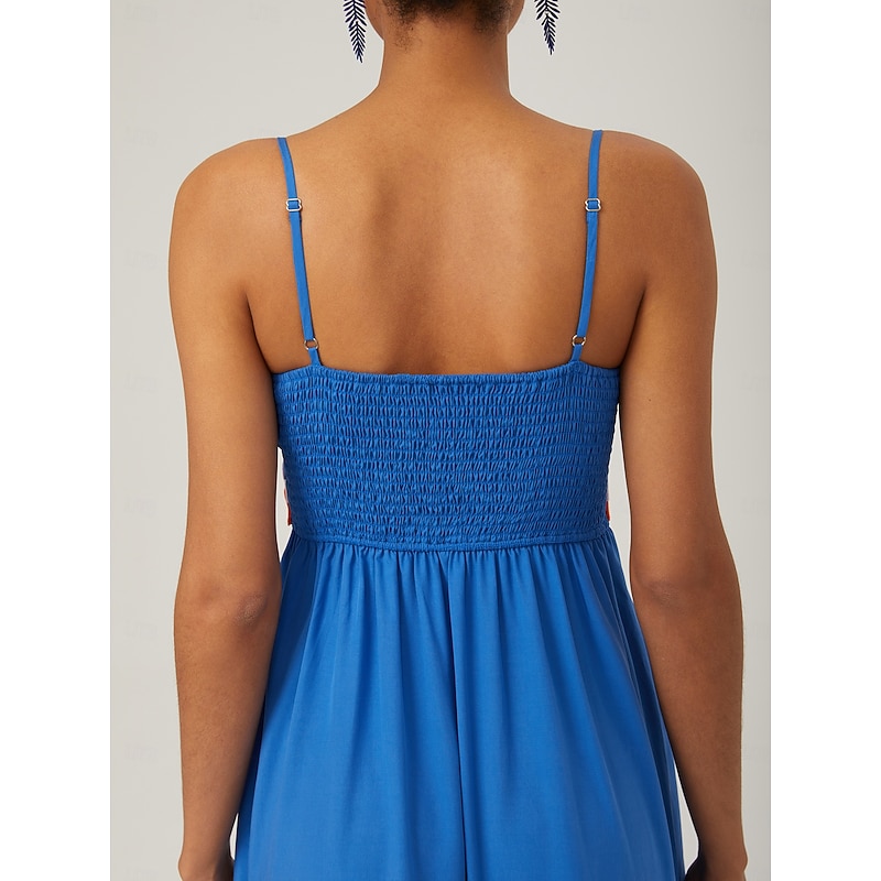 Tencel Fabric Color-Block Wave Hem Cami Dress4