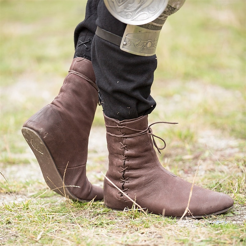 Vintage Medieval Renaissance Shoes Flat Jazz Boots Turn Shoes Pirate Viking Ranger Archery Solid Colored Fancy Dress Men's Unisex Celtic Pirate Fantasy Halloween Carnival Performance LARP Ren Faire3