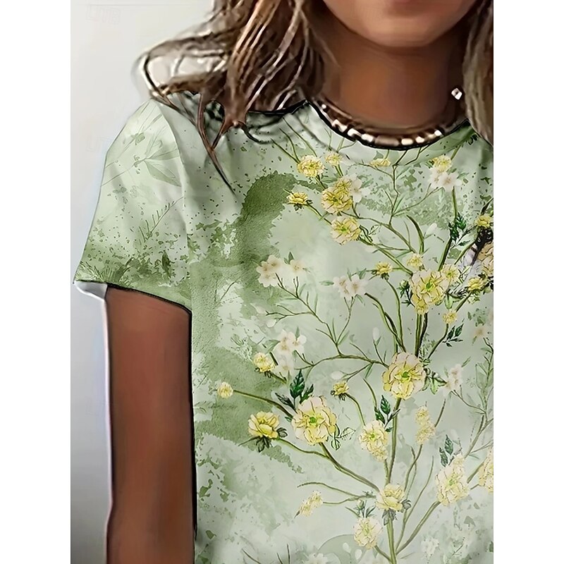 Women's T Shirt Floral Graphic Plants Vintage Stylish Classic Short Sleeve Crew Neck Round Neck Regular Tops Daily Weekend Vacation Wear Print White Light Green Light Blue Summer2
