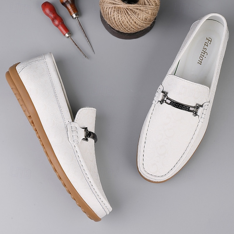 Men's White Loafers with Silver Accents, Lightweight Casual Shoes, Ideal for Everyday Wear and Vacation Getaways2