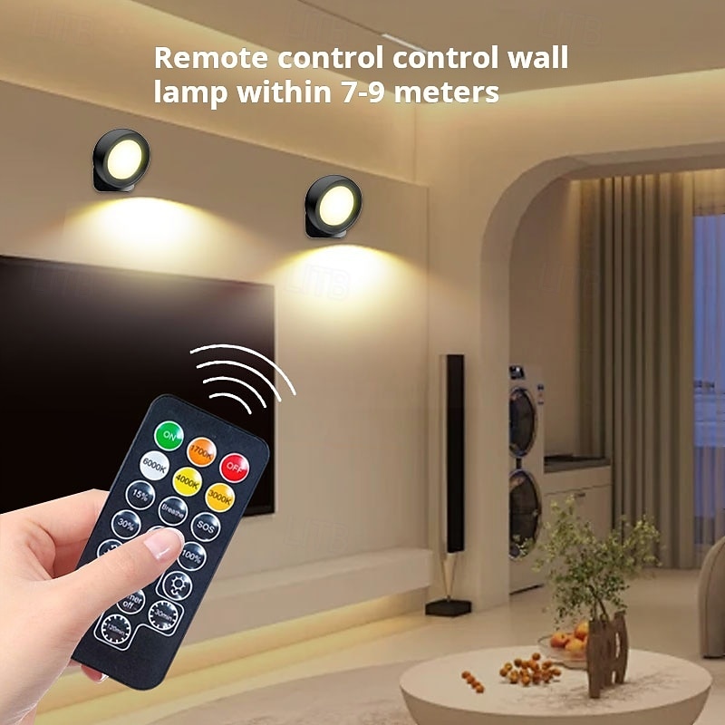 2 Pcs Rechargeable Magnetic Wall Light With Four Adjustable Color Temperatures, Remote Control For Rotatable Reading Lamp, Bedside Wall Lamp, Mural Lamp