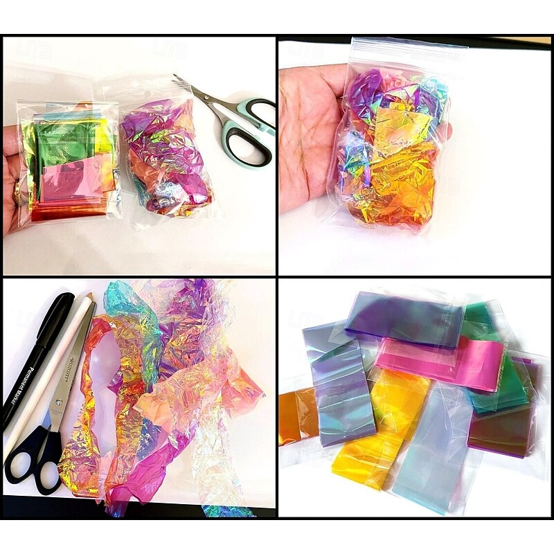 Magic Fantasy Cellophane Film Candy Glass Paper Foils Nail Art, Resin art, DIY Gift4