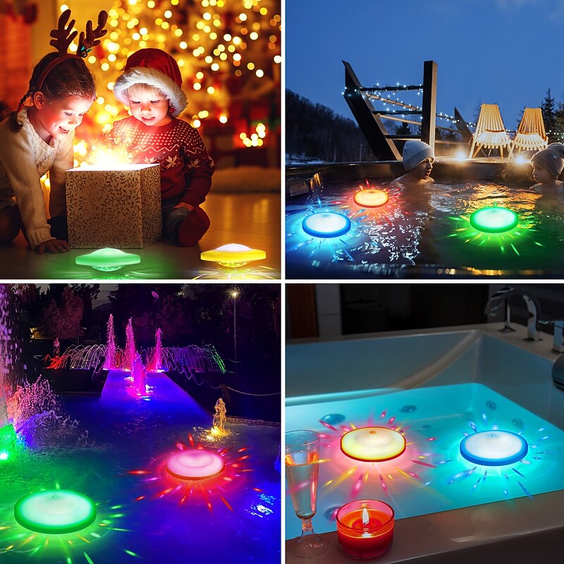 2 Pcs Underwater Lights Water Floating Lights RGB Color Changing Battery Powered Pool Bathtub Pond Landscape Decoration4