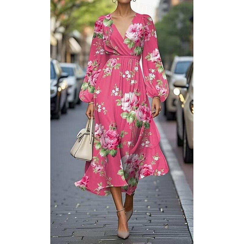 Women's Maxi Dress Pleated Dress Work Dresses Fit And Flare Dress Birthday Casual Formal Office Date Regular Fit Floral Graphic Sleeveless V Neck Navy Champagne Pink Blue Summer Spring2