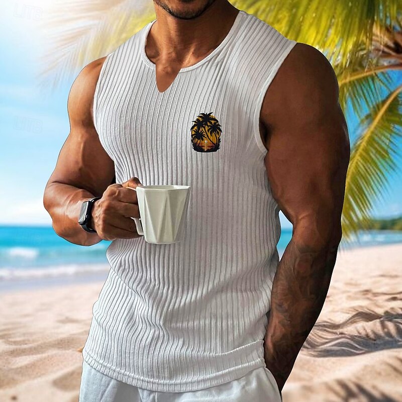 Men's Vest Top Undershirt Sleeveless Shirt Sleeveless V Neck Spring & Summer Pattern Fashion Designer Vacation Street Going out White Wine Dark Navy Top Tee for Men4