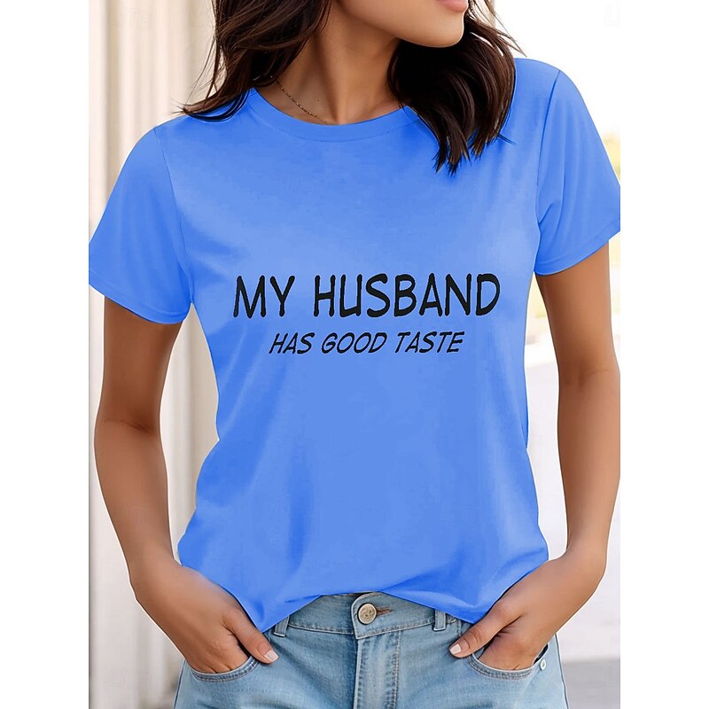 Women's Funny T Shirt Graphic Letter Stylish Casual Short Sleeve Crew Neck Regular Tops Daily Weekend Print Pink Blue Purple Gray Summer3