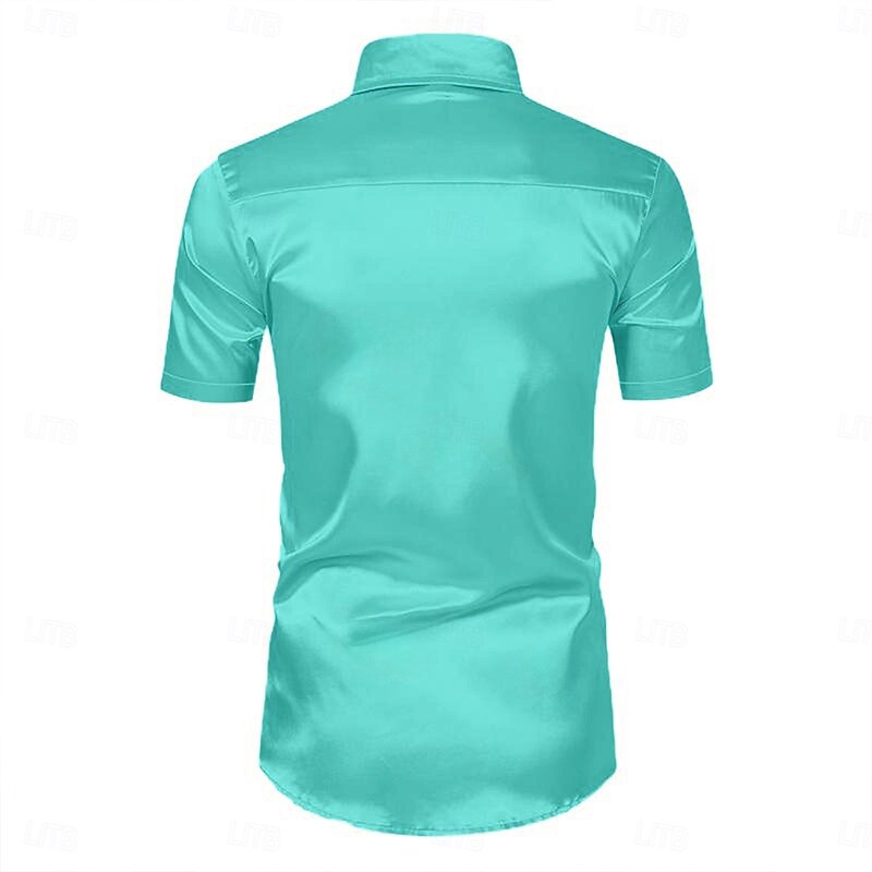 Men's Shirt Satin Shirt Summer Shirt Beach Wear Casual Shirt Button Up Shirt White Light Green Blue Short Sleeve Plain Lapel Wedding Vacation Clothing Apparel Fashion Casual Comfortable2