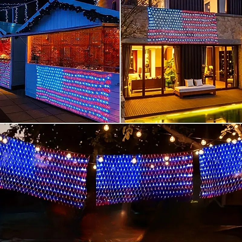 American Flag Mesh Lights 420 LED, Patio Decoration, IP44 Outdoor Decorative Hanging String Lights for Holiday Decor3