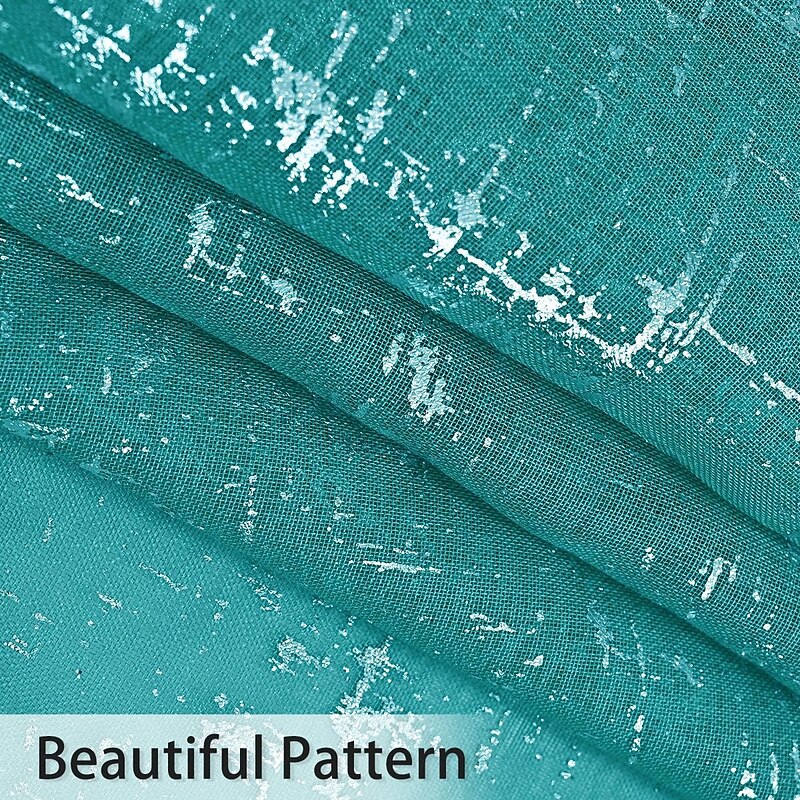 Sheer Curtain with Pattern Grommet Top Window Treatments Circle Printed Sheer for Bedroom, Turquoise Grey 1 Panel3