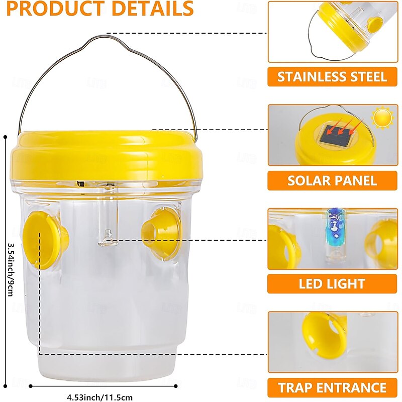 Wasp Traps Outdoor Hanging, Solar Bee Trap for Outside, Hornet Traps, Bee Wasp Catcher Outside Garden3