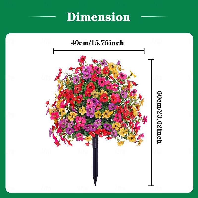 Outdoor Artificial Flower Bush Decoration with Ground Spikes, Faux Eucalyptus and Violet Garden Stakes for Yard, Patio, Home Decor, Spring Summer Greenery3