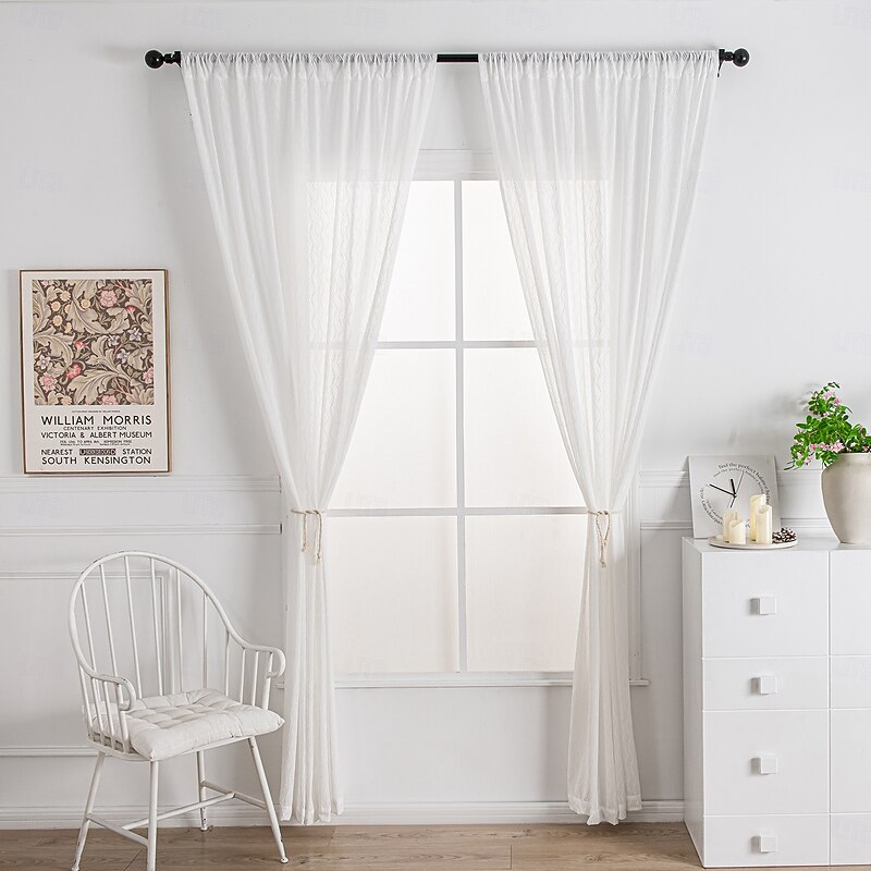 One Panel Modern Minimalist Style Vertical Striped Imitation Linen Curtain Living Room Bedroom Dining Room Semi Transparent Window Screen2