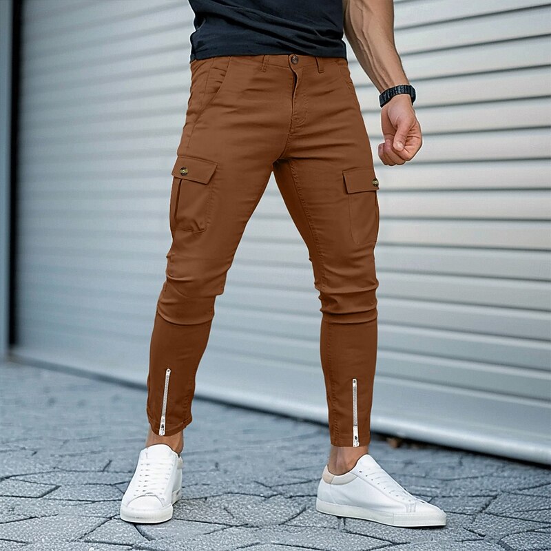 Men's Cargo Pants Trousers Chinos Summer Pants Casual Pants Zipper Multi Pocket Plain Comfort Breathable Ankle-Length Casual Daily Holiday Vacation Fashion Black White Stretchy4
