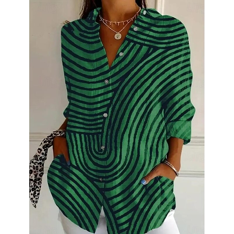 Women's Shirt Button Down Tunic Shirt Collar Long Sleeve Graphic Geometric Casual Regular Tops Work Daily s Print Red Blue Green Dark Gray Spring Fall Winter3