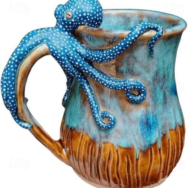 Deep Blue Octopus Mug, Resin Coffee Cup with 3D Tentacle Design, Nautical Themed Drinkware, Unique Gift for Ocean Lovers & Home Decor4