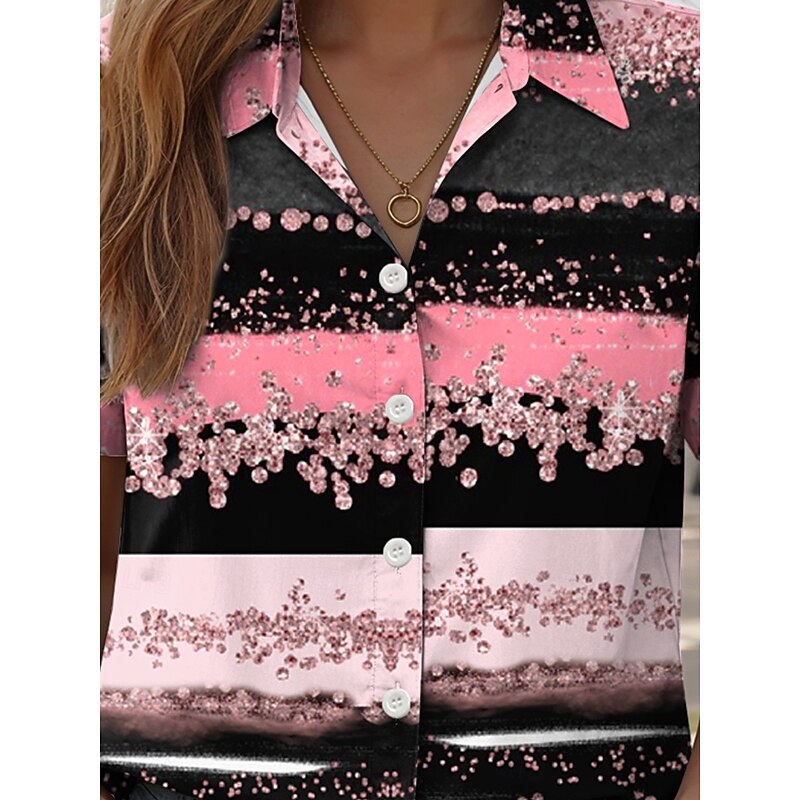 Women's Shirt Long Sleeve Button Down Blouse Graphic Geometric Daily Casual Short Sleeve Shirt Collar Regular Tops Daily Pink Blue Green Summer Spring3