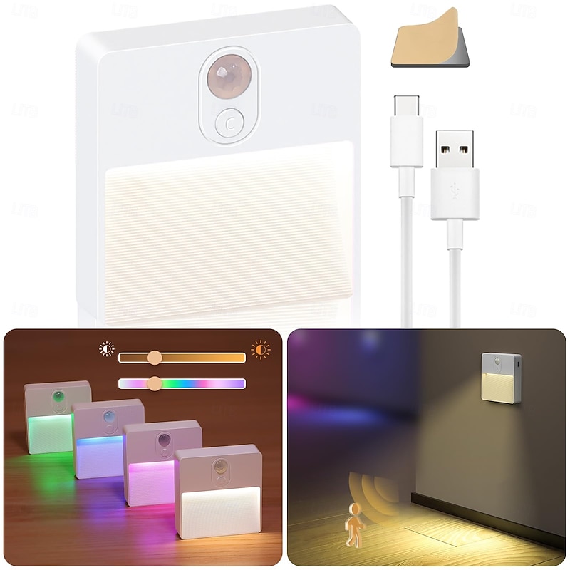 1 Pc new product human body sensing intelligent charging night light RGB dimming magnetic small night light bathroom corridor kitchen lighting