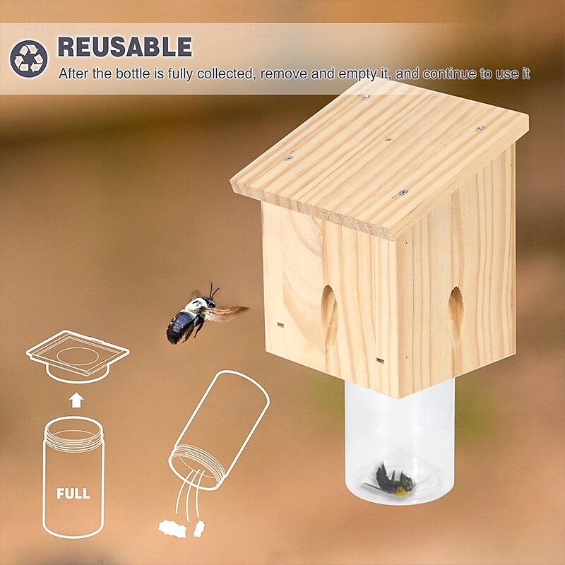 Carpenter Bee Trap for Outside - Pentroof Style Nature Hanging Wood Carpenter Bee Traps Outdoor - Insect Traps with Removable Vault (1 Pack)2