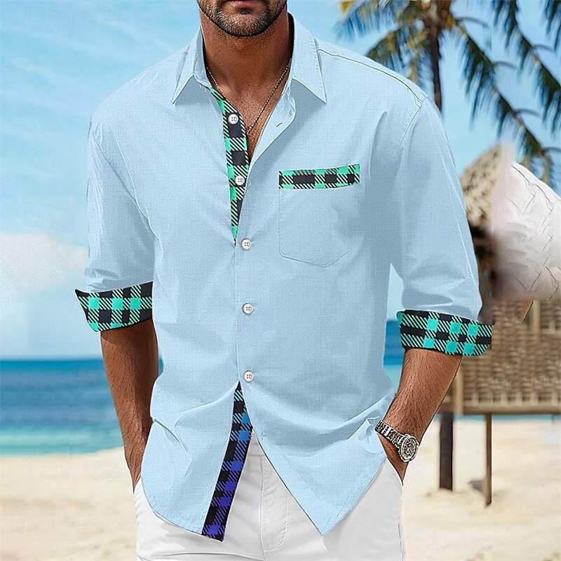 Men's Shirt Summer Shirt Casual Shirt Beach Shirt Button Up Shirt Light Pink Black White Blue Taupe Short Sleeve Printed Lapel Vacation Hawaiian Clothing Apparel Polyester Fashion Casual Comfortable